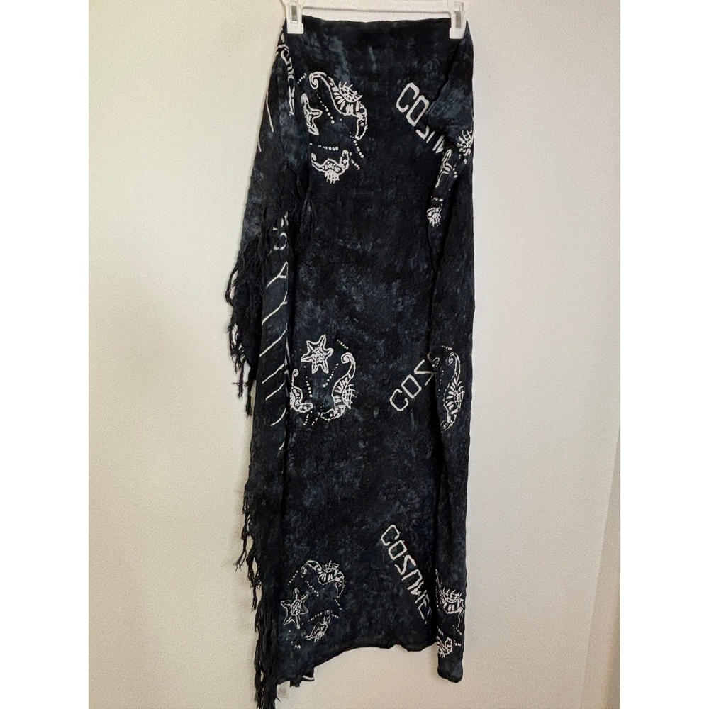 Cosmet Black Tie Dye Sarong Wrap Starfish Seahorse Fringed Beach Cover Up